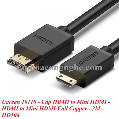Ugreen 10118 3M màu Đen Cáp chuyển đổi Mini HDMI sang HDMI thuần đồng HD108 30010118